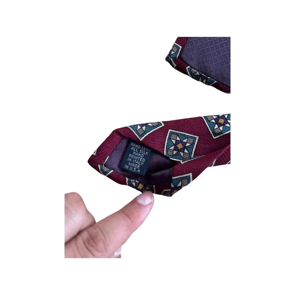 Vintage Kenneth Gordon 90s Quilt Square Silk Necktie